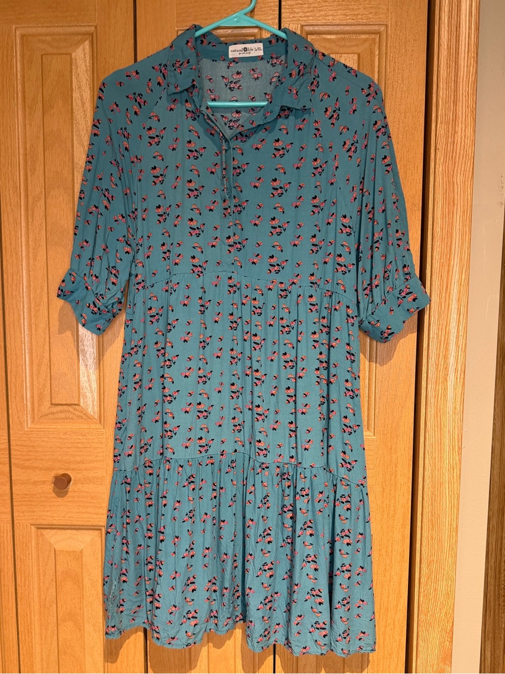 NATURAL LIFE Teal Floral Tiered Tunic Dress (See Photos!)